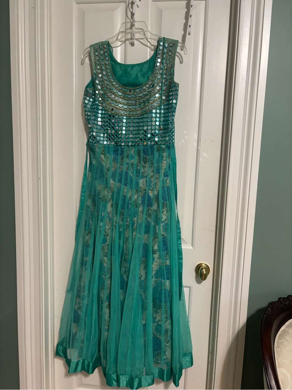 Teal Sleeveless Embellished Maxi Dress Medium size